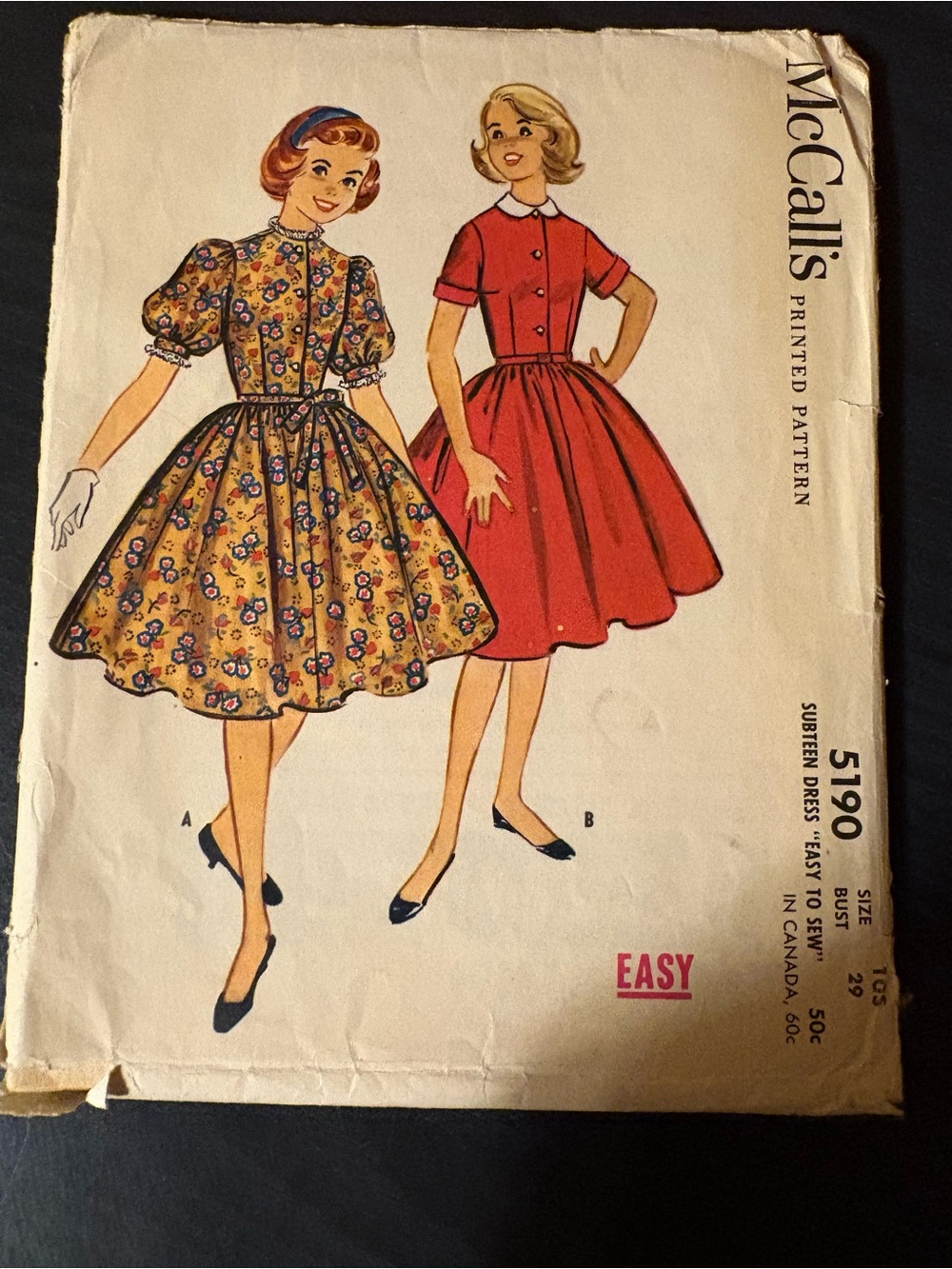 McCall's 5190 Dress Sewing Pattern Easy to Sew Vintage Original Women